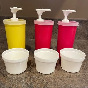 Vintage Tupperware Ketchup & Mustard Pump Dispenser Set of 3
